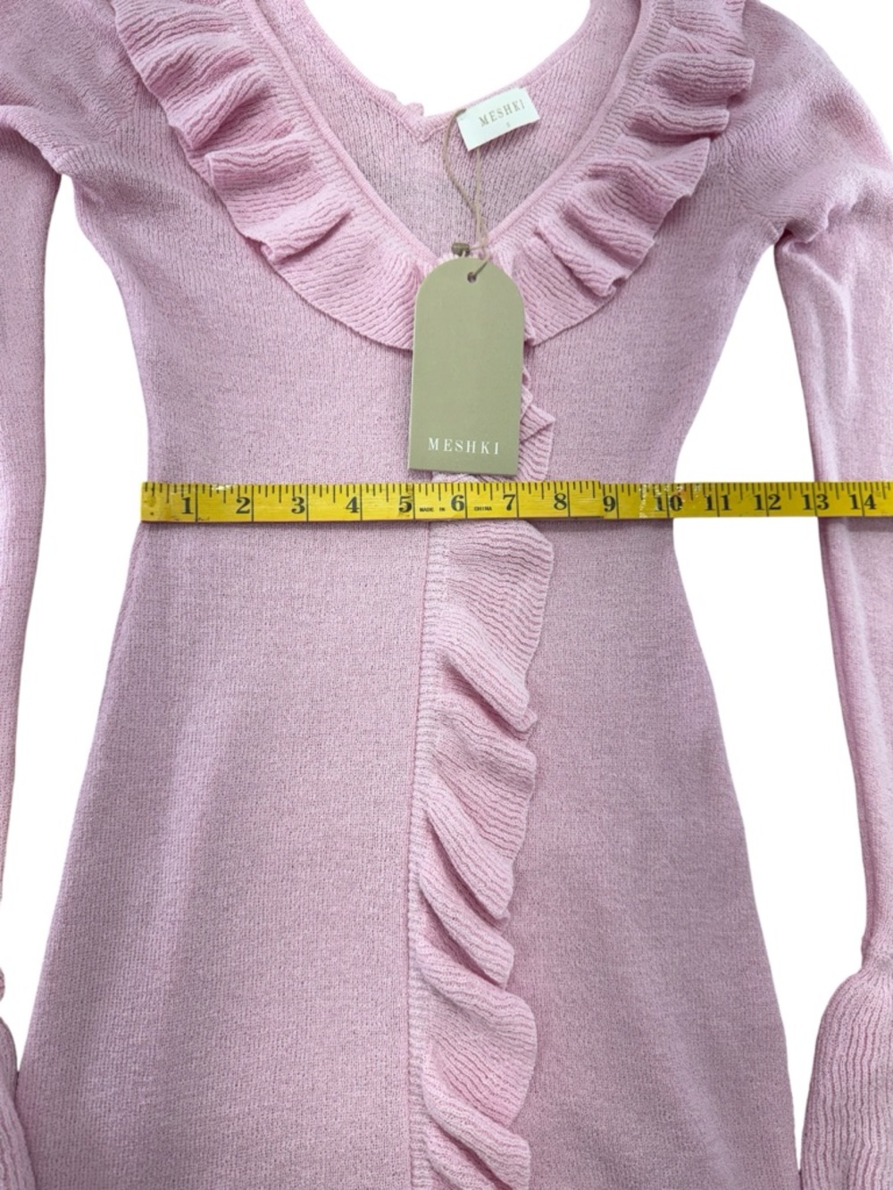 Pink Ruffle V-Neck Knit Mini Dress - Picture 6 of 13